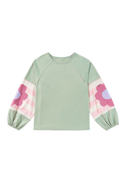 Flower Patchwork Exposed Seam Raglan Sleeve Top