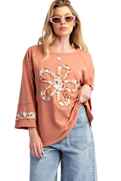 Flower Exposed Seam Patchwork Loose Top