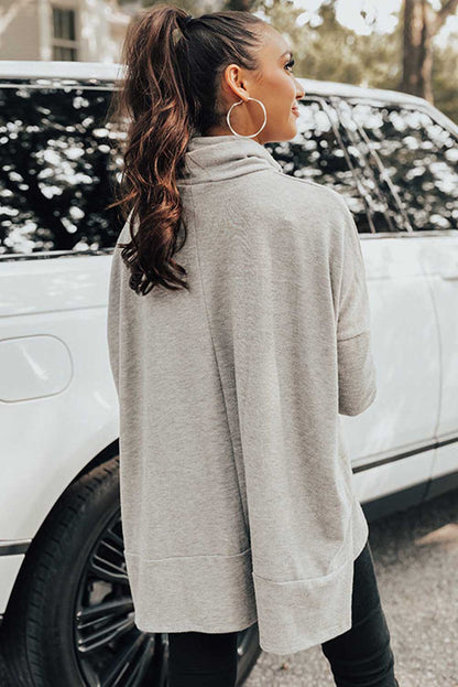 Gray Cowl Neck Loose Fit Tunic Top