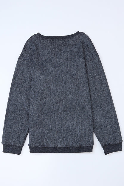 Ribbed Round Neck Drop Sleeve Pullover Sweatshirt