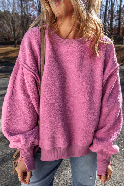 Sherpa Seamed Drop Shoulder Oversized Sweatshirt