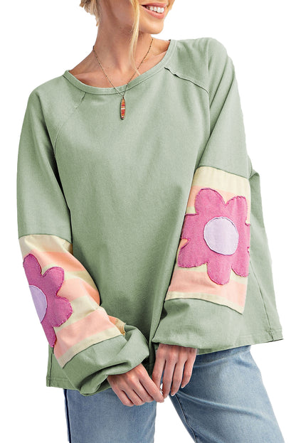 Flower Patchwork Exposed Seam Raglan Sleeve Top