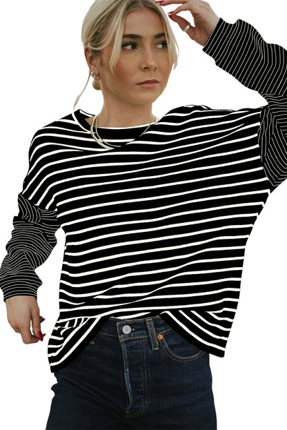 Stripe Patchwork Loose Long Sleeve Tee