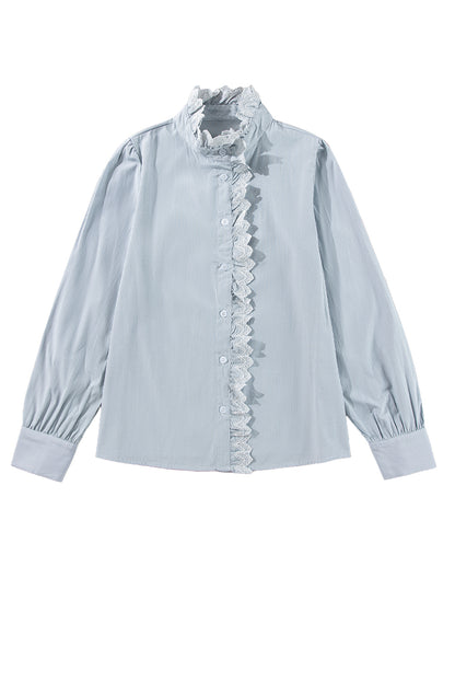 Striped Lace Trim Button Up Shirt