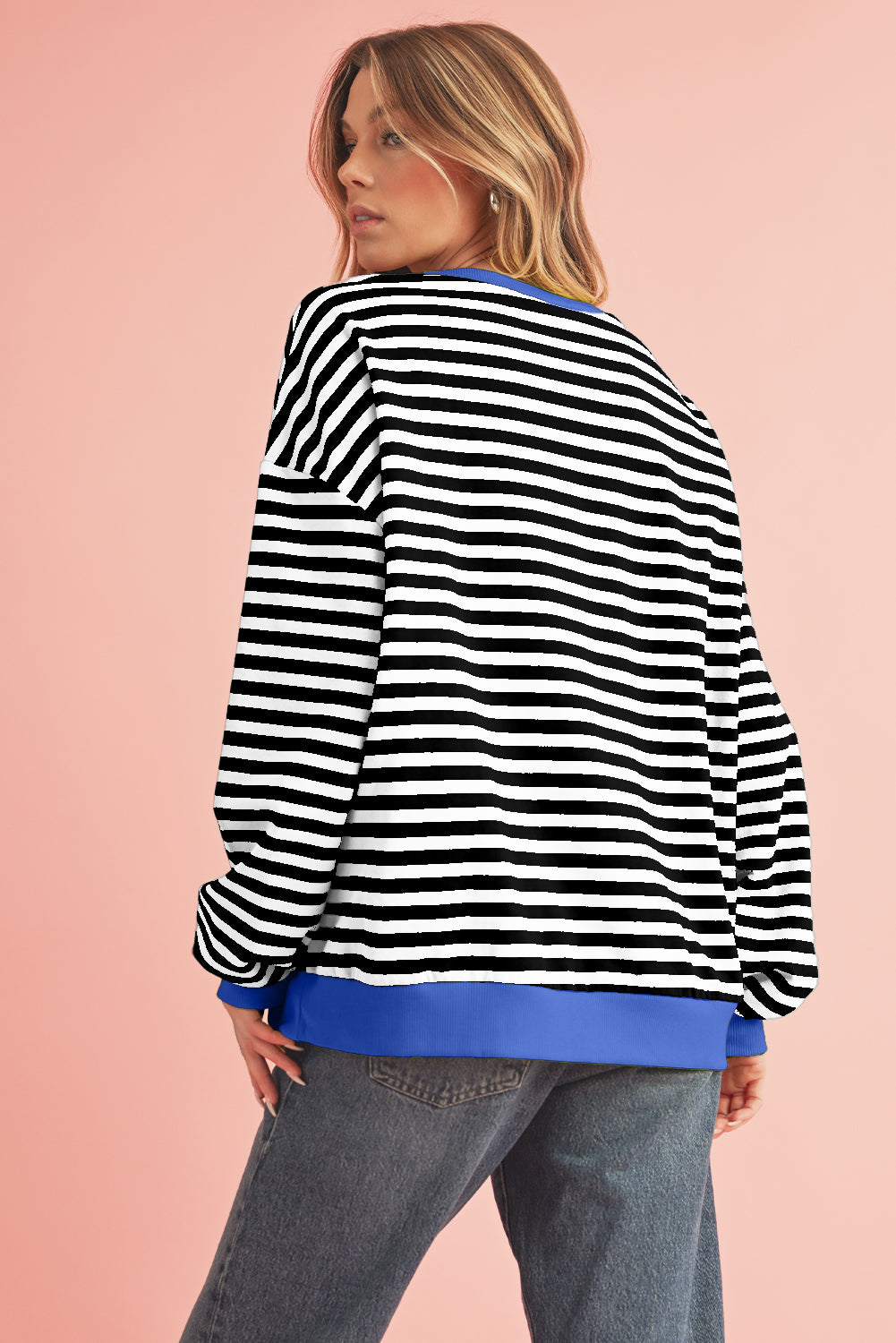 Green Stripe Contrast Edge Oversized Sweatshirt