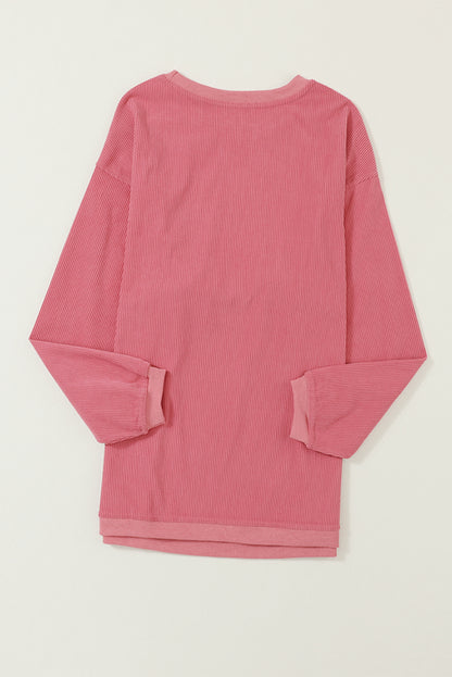 Plain Drop Sleeve Crinkle Rib Oversized Sweatshirt