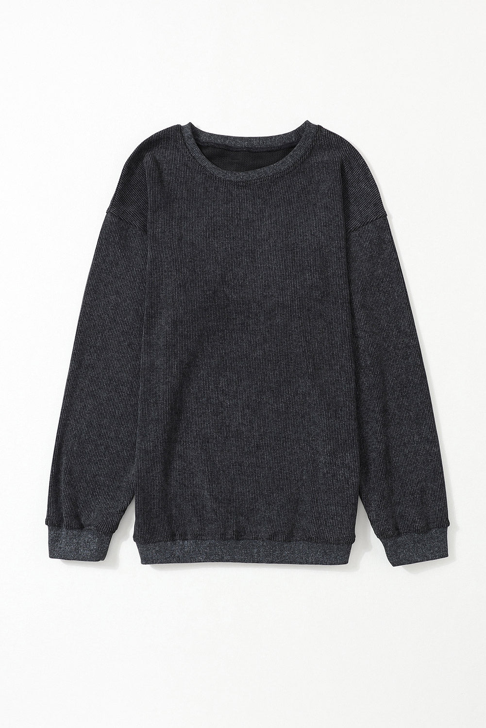 Ribbed Round Neck Drop Sleeve Pullover Sweatshirt