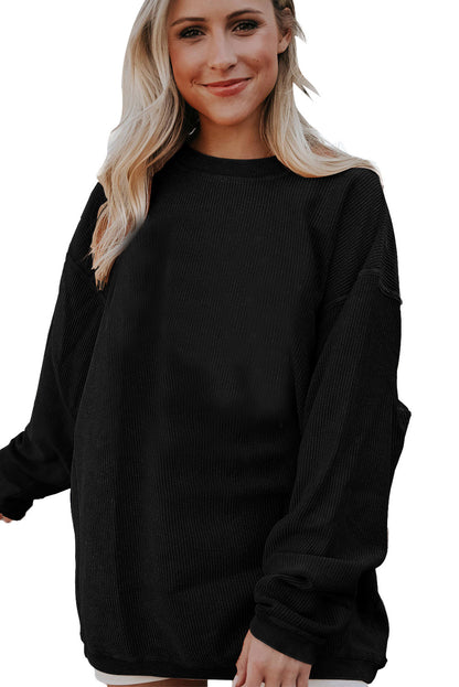 Plain Drop Sleeve Crinkle Rib Oversized Sweatshirt