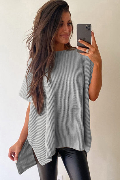 Side Slit Short Sleeve Oversized Sweater