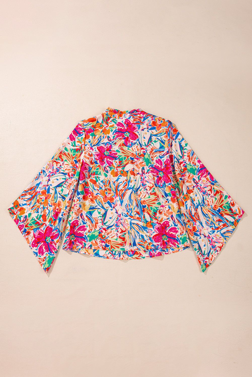 Multicolour Flower Print V Neck Bell Sleeve Blouse