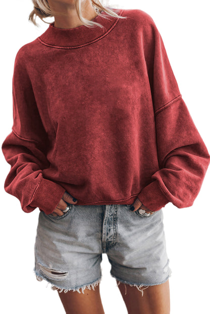 Washed Drop Shoulder Crewneck Pullover Sweatshirt