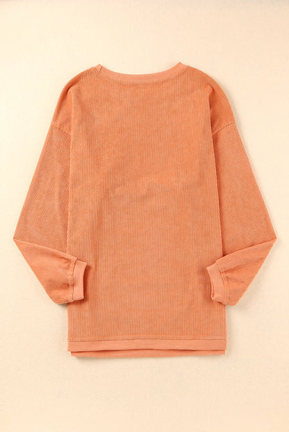 Plain Drop Sleeve Crinkle Rib Oversized Sweatshirt