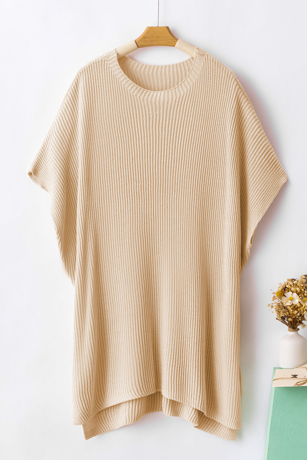 Side Slit Short Sleeve Oversized Sweater