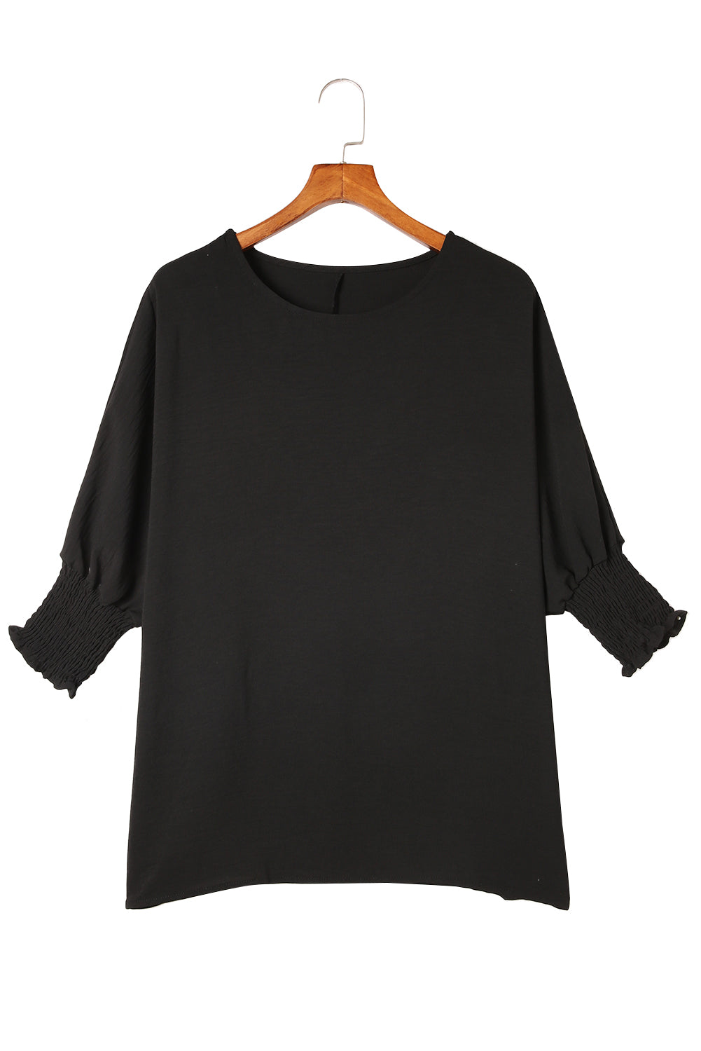 Plain & Casual Shirred Cuffs Half Sleeve Top