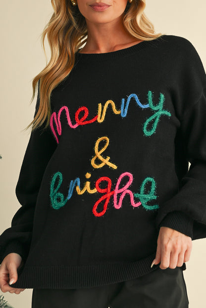 Colorful Merry & Bright Tinsel Graphic Sweater