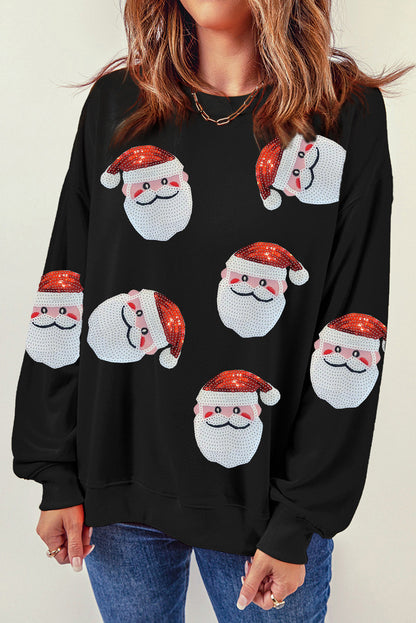 Sequins Santa Claus Graphic Christmas Sweatshirt