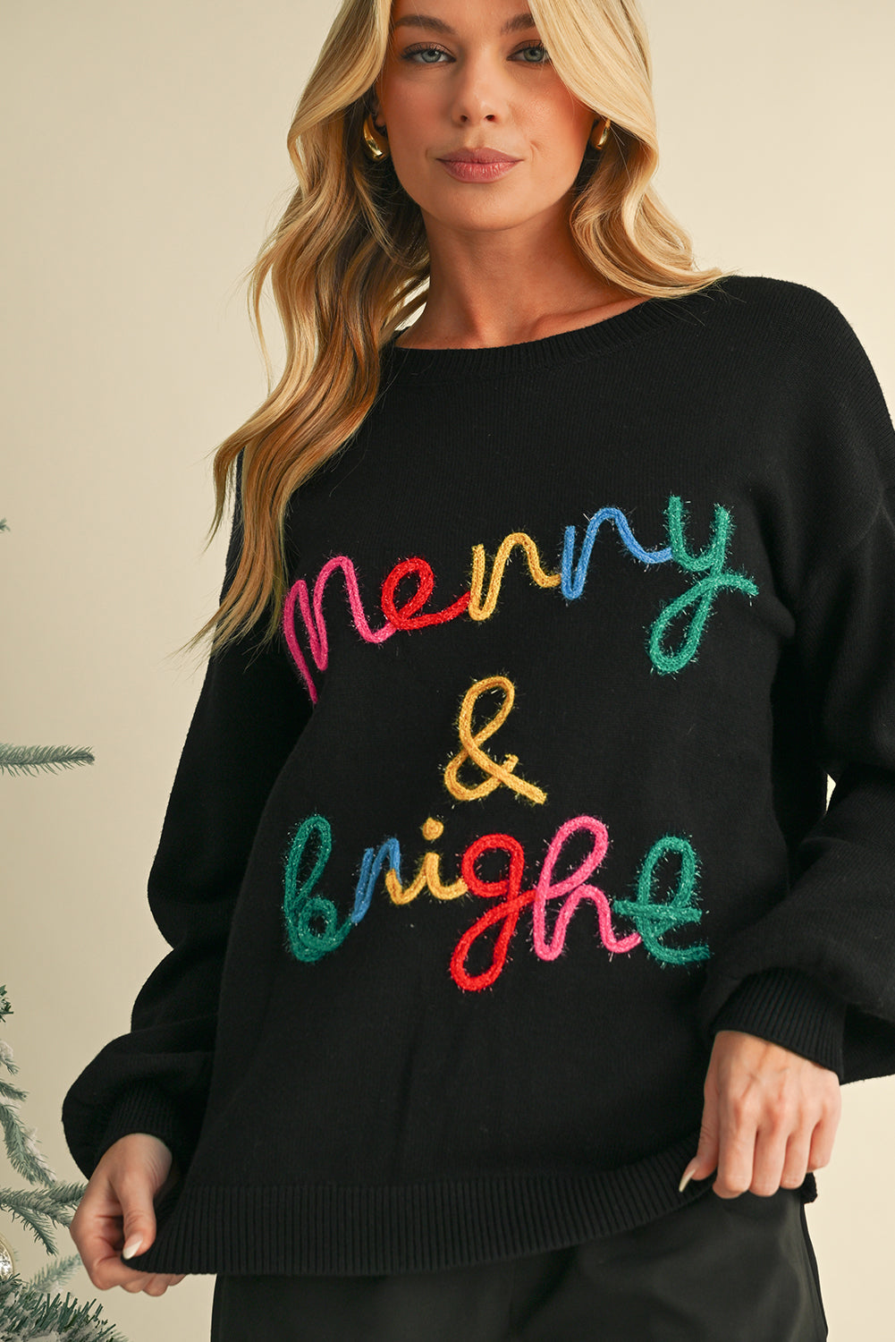 Colorful Merry & Bright Tinsel Graphic Sweater