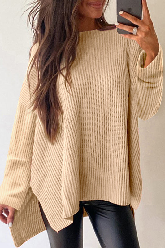 Plain Side Slits Oversized Sweater