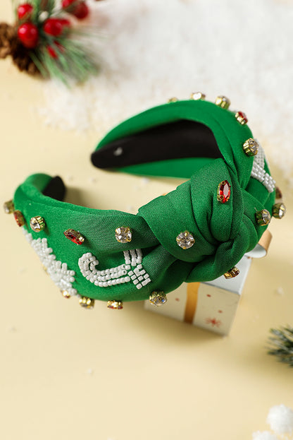 Dark Green Christmas Rice Beaded Rhinestone Wide Headband