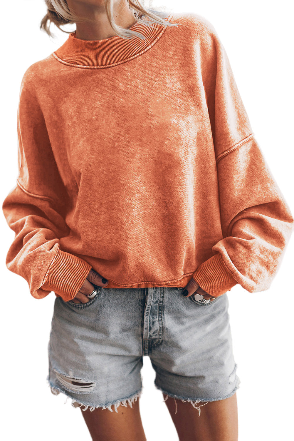 Washed Drop Shoulder Crewneck Pullover Sweatshirt