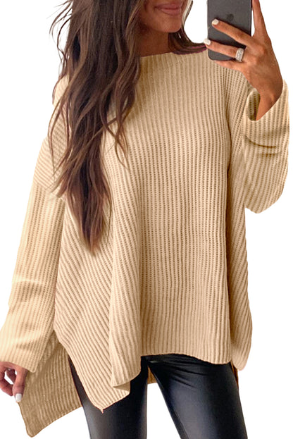 Plain Side Slits Oversized Sweater