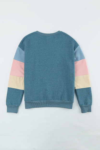 Grey Casual Color Block Drop Sleeve Sweatshirt