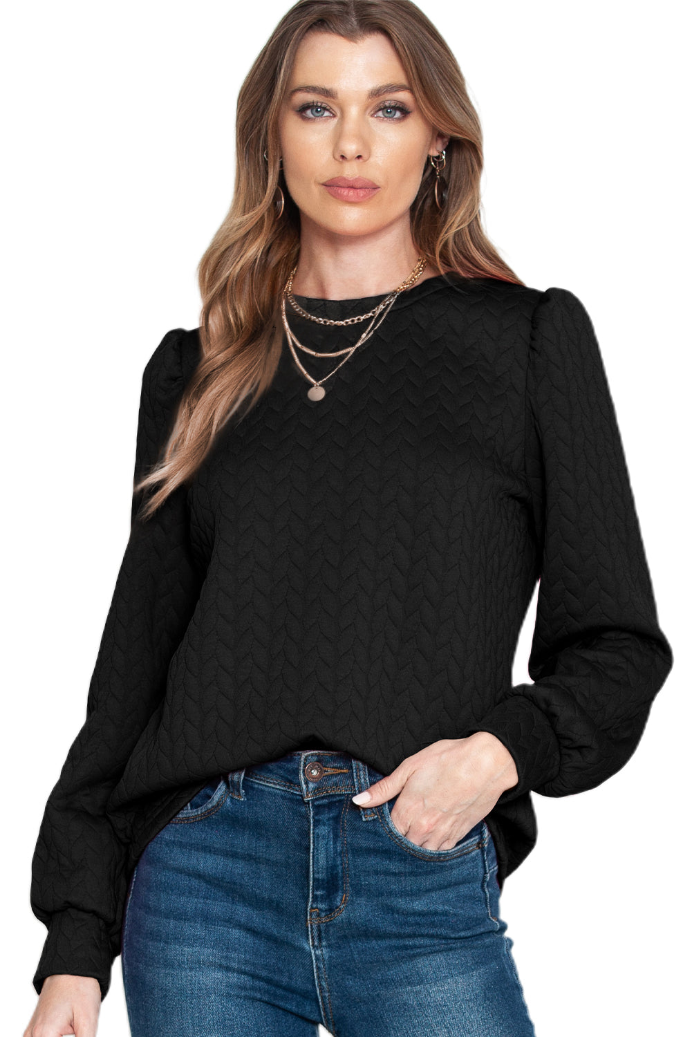 Quilted Puff Sleeve Sweatshirt