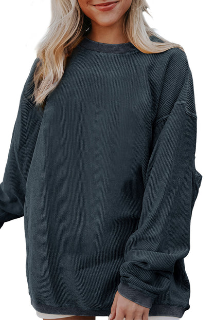 Plain Drop Sleeve Crinkle Rib Oversized Sweatshirt