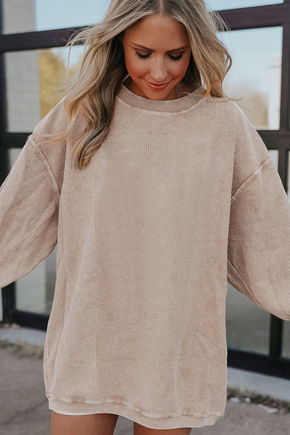 Plain Drop Sleeve Crinkle Rib Oversized Sweatshirt