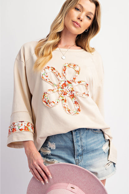 Flower Exposed Seam Patchwork Loose Top