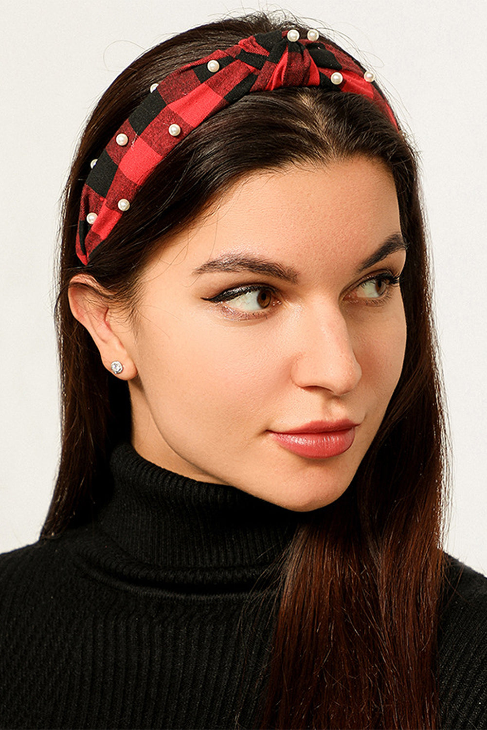 Red Dahlia Plaid Knotted Pearl Headband