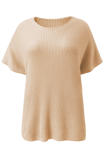 Apricot Side Slit Short Sleeve Oversized Sweater