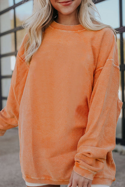 Plain Drop Sleeve Crinkle Rib Oversized Sweatshirt