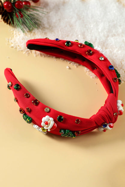 Fiery Red Cartoon Christmas Charm Rhinestone Knotted Headband