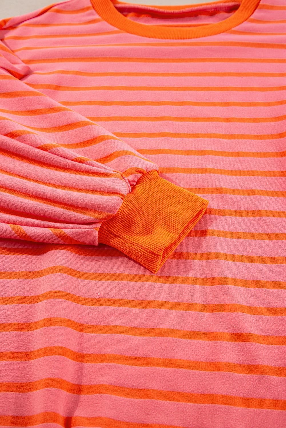 Orange Stripe Drop Shoulder Crew Neck Loose Sweatshirt