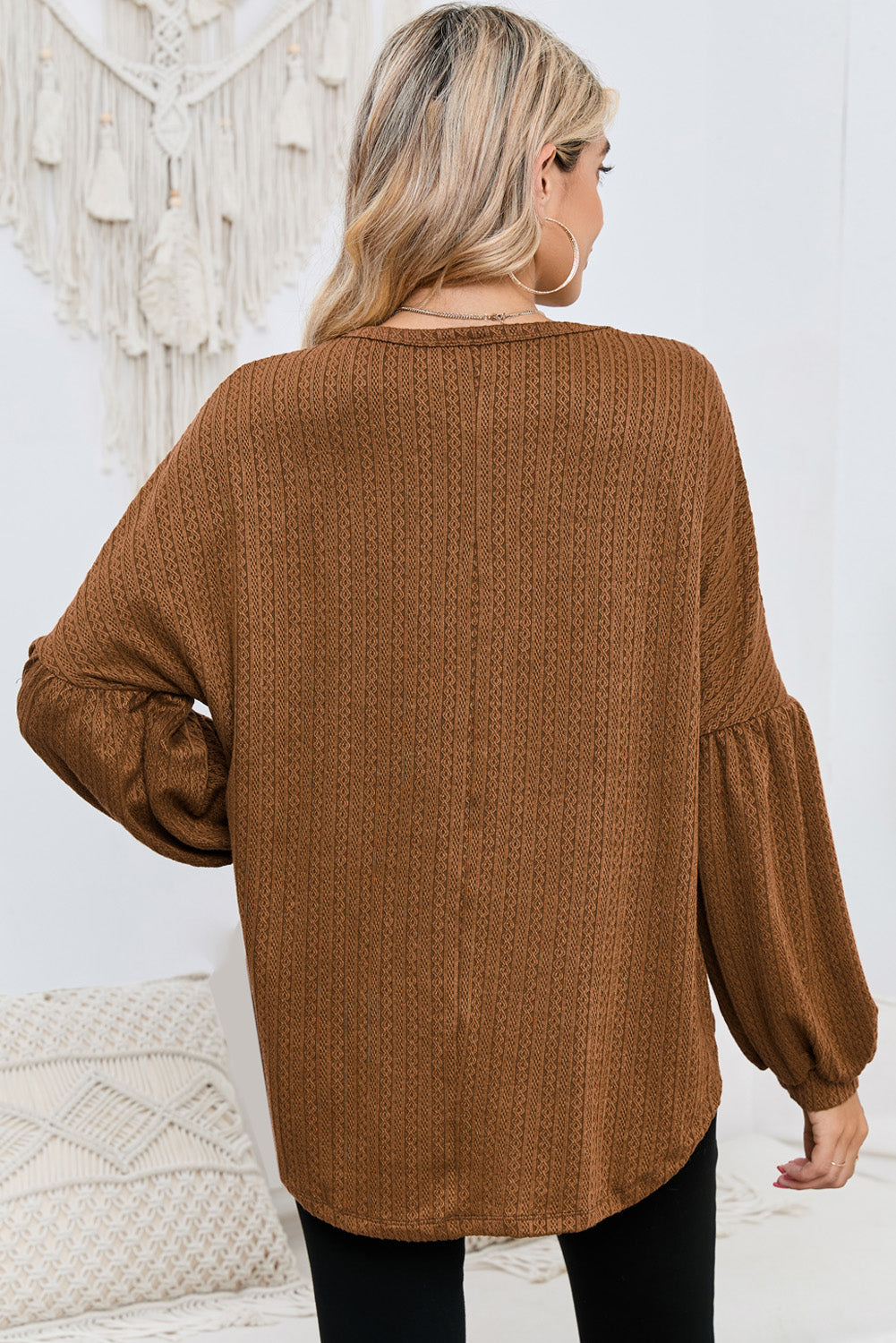 Textured Lantern Sleeve Top