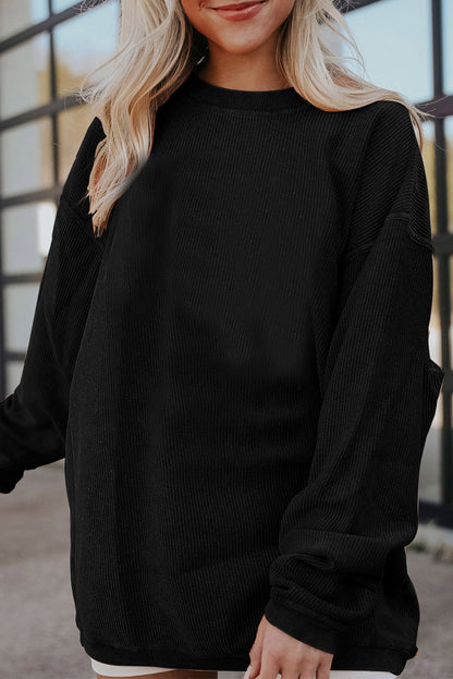 Plain Drop Sleeve Crinkle Rib Oversized Sweatshirt