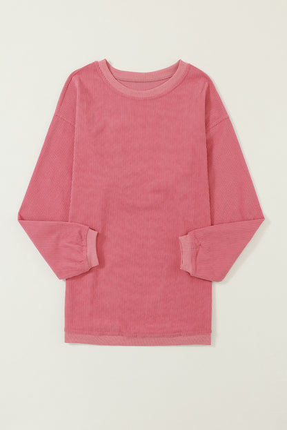 Plain Drop Sleeve Crinkle Rib Oversized Sweatshirt