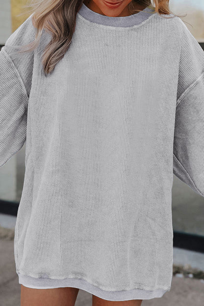 Plain Drop Sleeve Crinkle Rib Oversized Sweatshirt