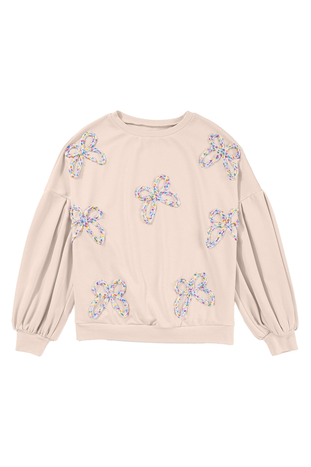 Parchment Sweet Bow Lantern Sleeve Oversized Pullover Sweatshirt