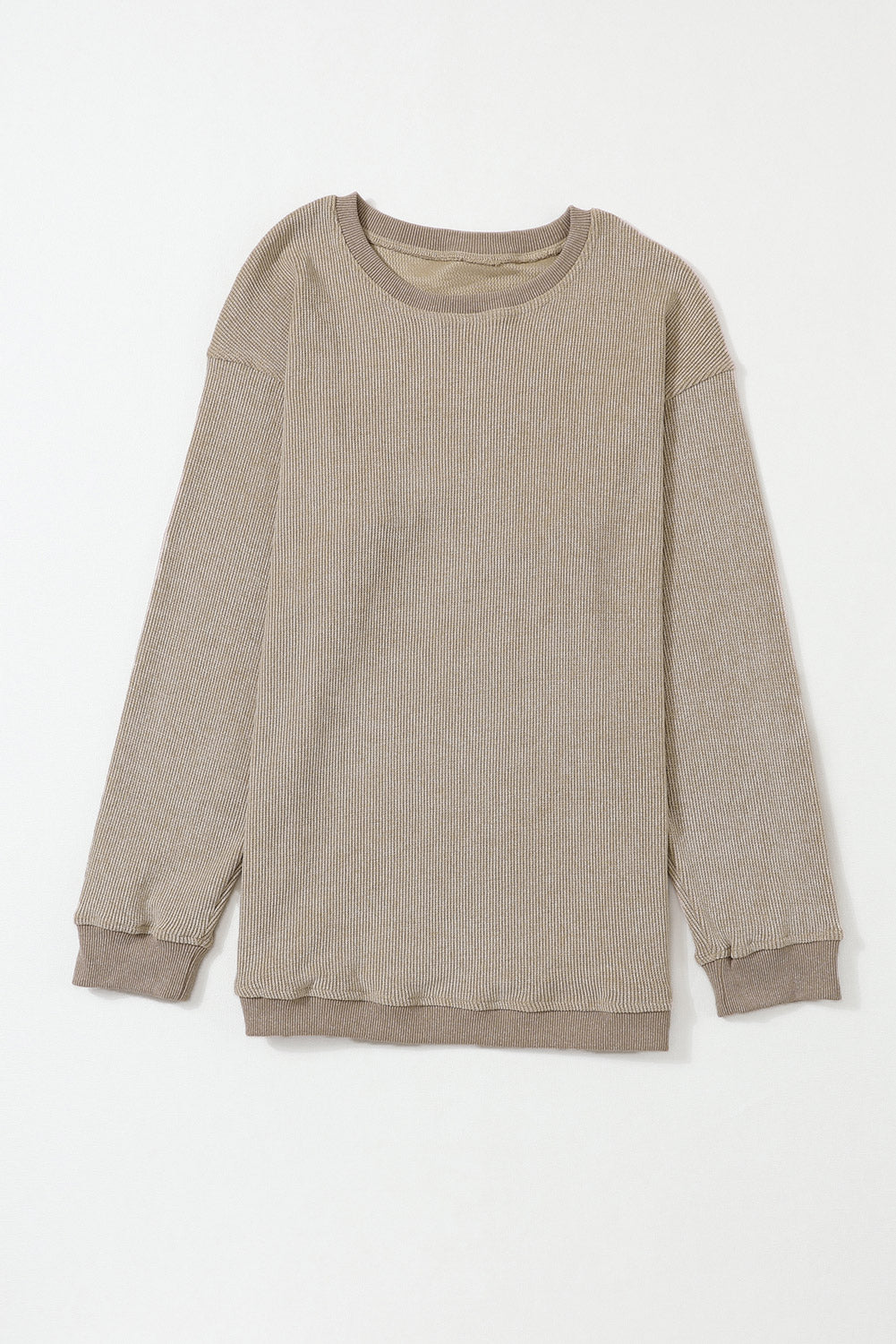 Ribbed Round Neck Drop Sleeve Pullover Sweatshirt