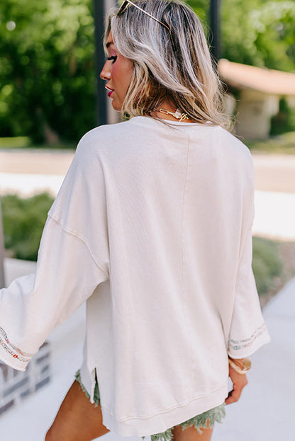 Light Pink Floral Peace Sign Drop Shoulder Top