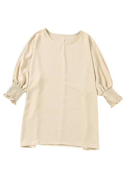 Plain & Casual Shirred Cuffs Half Sleeve Top