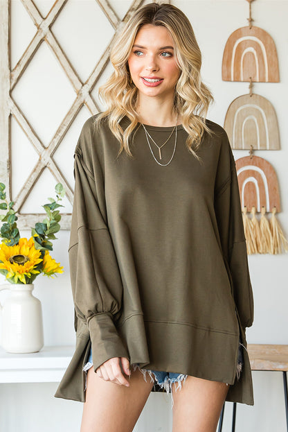 Green Slits Drop Shoulder Oversized Top