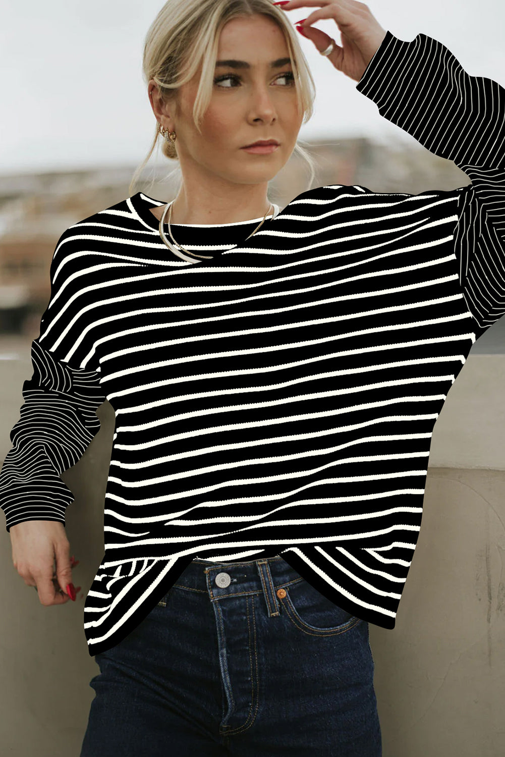 Stripe Patchwork Loose Long Sleeve Tee