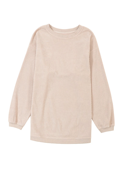 Plain Drop Sleeve Crinkle Rib Oversized Sweatshirt