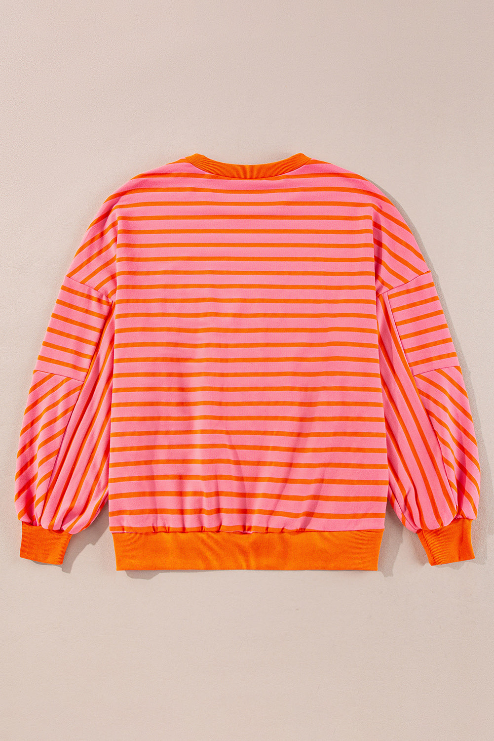 Orange Stripe Drop Shoulder Crew Neck Loose Sweatshirt