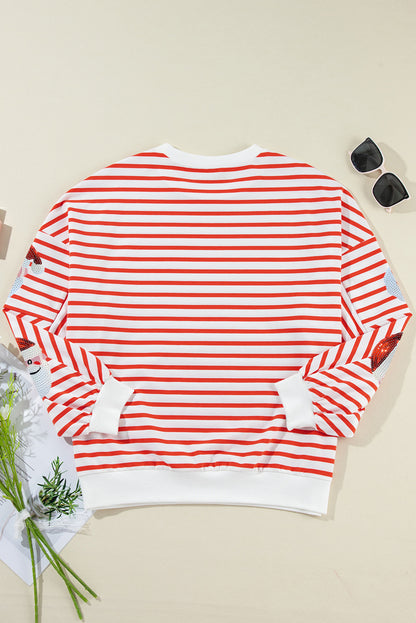 Stripe Santa Claus Sequins Loose Fitting Sweatshirt