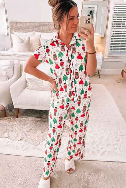 White Christmas Tree Nutcracker Shirt & Pants Pajama Set