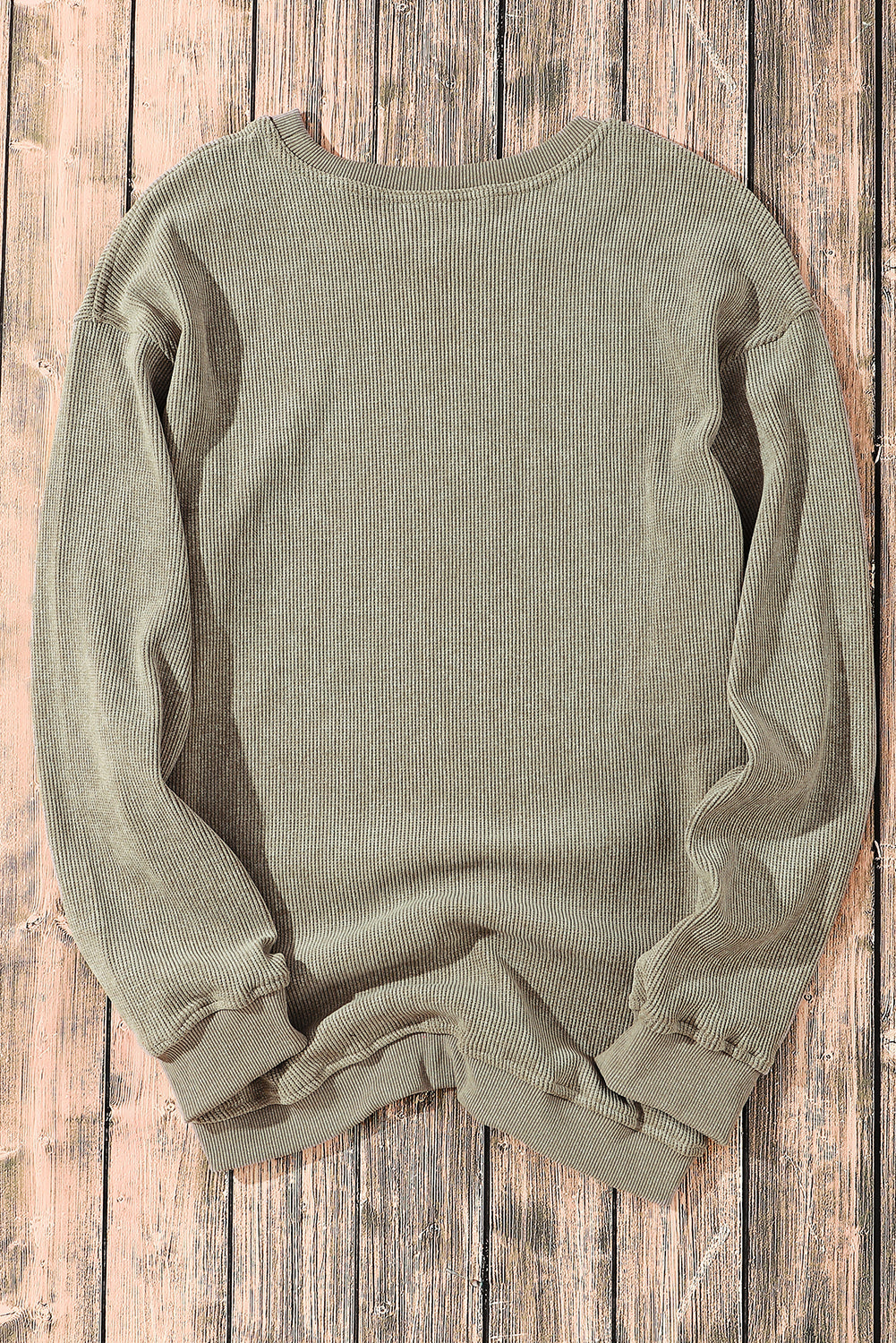 Ribbed Round Neck Drop Sleeve Pullover Sweatshirt